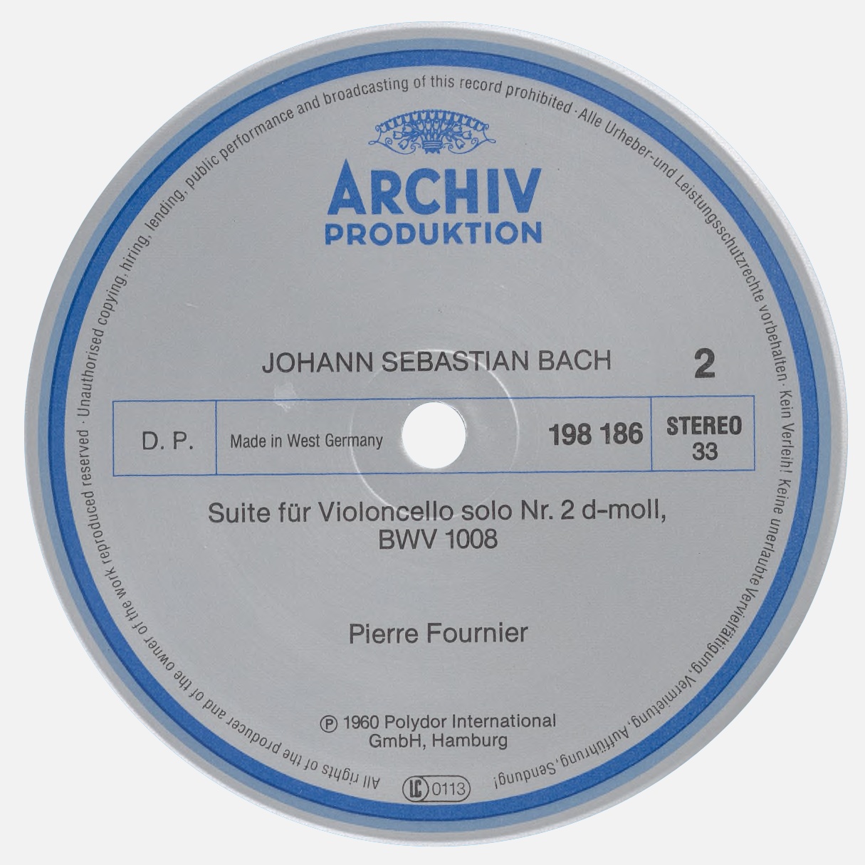 Étiquette verso du disque Archiv Produktion 198 186